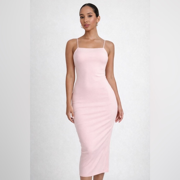 PrettyLittleThing Blush Pink Bodycon Midi Dress - Size 0 - Picture 1 of 8